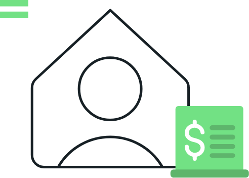 House with a person inside and a stand on the right with dollar sign